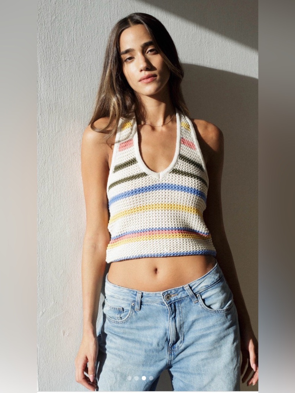 ZARA Crochet Stripe Halter Crop Top - Cream and Pastel Stripes size medium - Picture 3 of 12